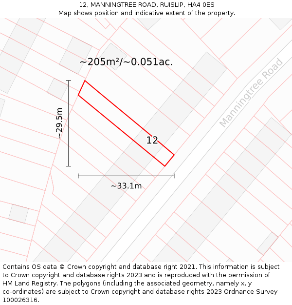 12, MANNINGTREE ROAD, RUISLIP, HA4 0ES: Plot and title map