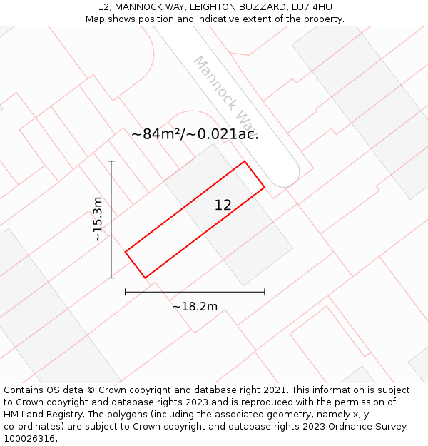 12, MANNOCK WAY, LEIGHTON BUZZARD, LU7 4HU: Plot and title map