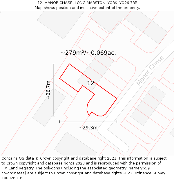 12, MANOR CHASE, LONG MARSTON, YORK, YO26 7RB: Plot and title map