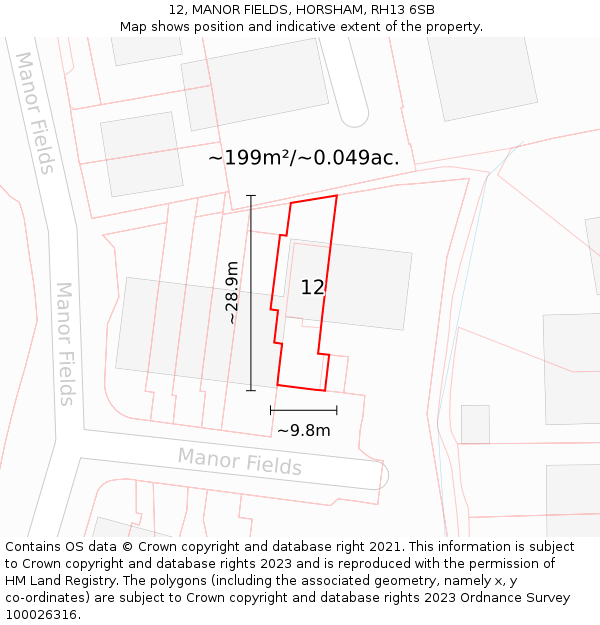 12, MANOR FIELDS, HORSHAM, RH13 6SB: Plot and title map