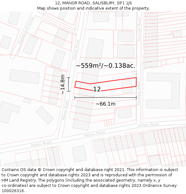 12, MANOR ROAD, SALISBURY, SP1 1JS: Plot and title map