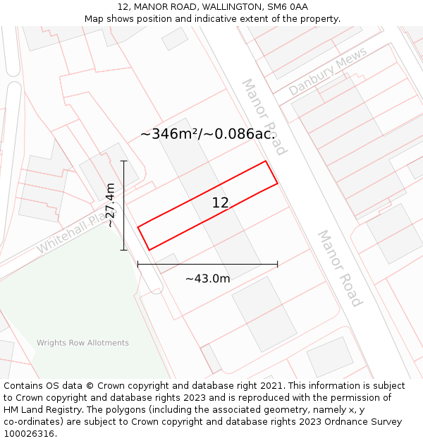 12, MANOR ROAD, WALLINGTON, SM6 0AA: Plot and title map