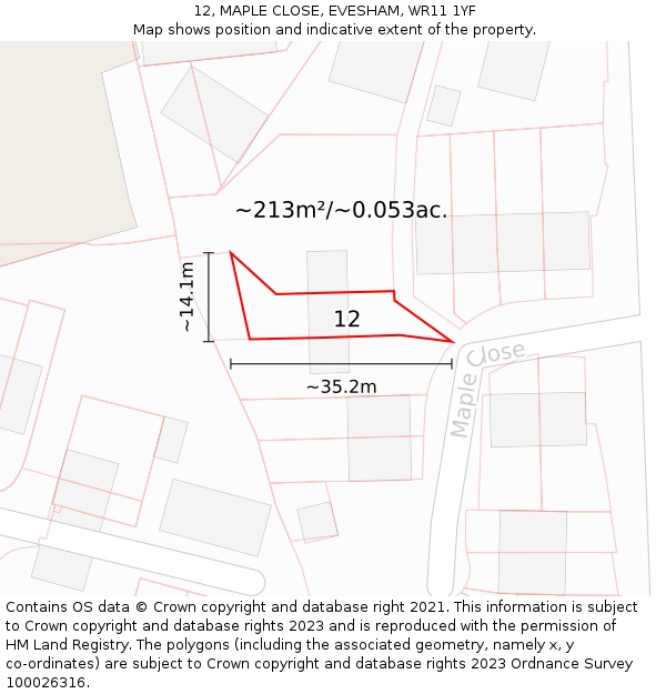 12, MAPLE CLOSE, EVESHAM, WR11 1YF: Plot and title map