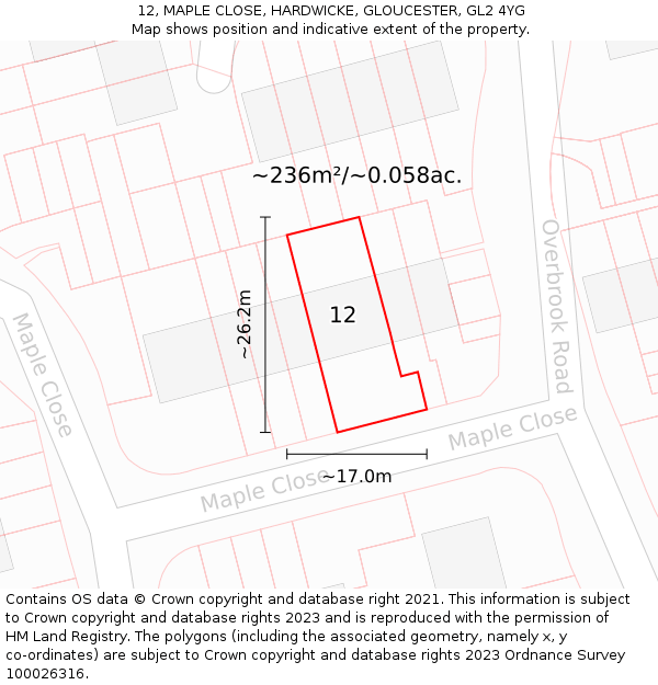 12, MAPLE CLOSE, HARDWICKE, GLOUCESTER, GL2 4YG: Plot and title map
