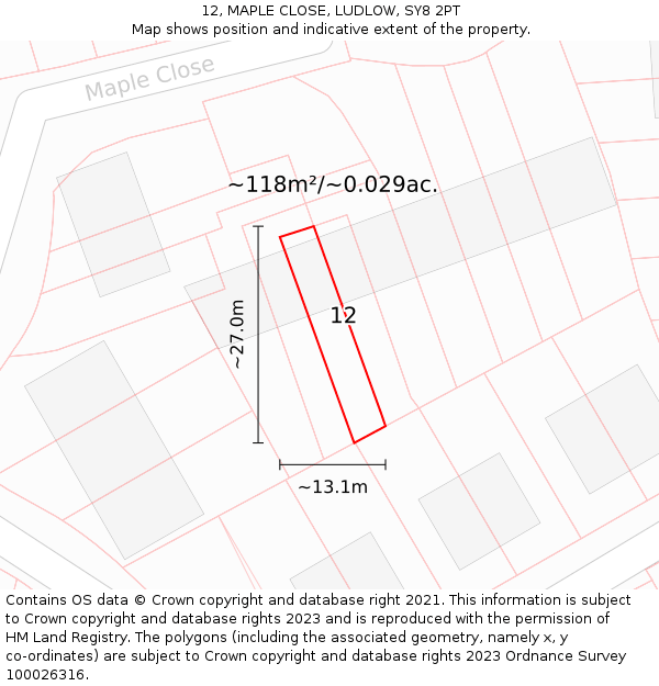 12, MAPLE CLOSE, LUDLOW, SY8 2PT: Plot and title map