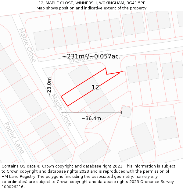 12, MAPLE CLOSE, WINNERSH, WOKINGHAM, RG41 5PE: Plot and title map