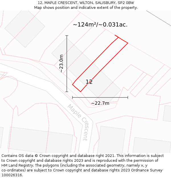 12, MAPLE CRESCENT, WILTON, SALISBURY, SP2 0BW: Plot and title map