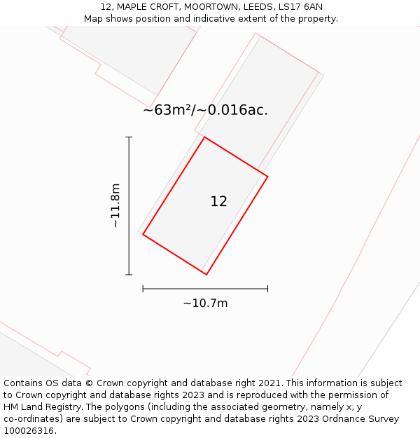 12, MAPLE CROFT, MOORTOWN, LEEDS, LS17 6AN: Plot and title map