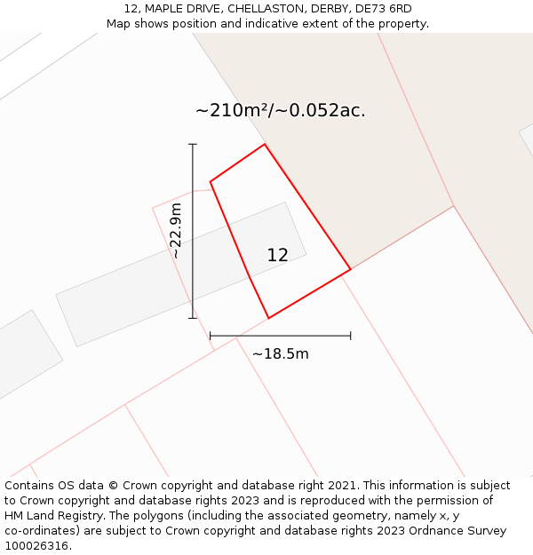 12, MAPLE DRIVE, CHELLASTON, DERBY, DE73 6RD: Plot and title map