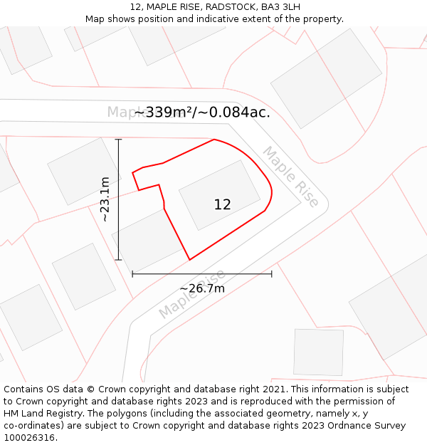 12, MAPLE RISE, RADSTOCK, BA3 3LH: Plot and title map