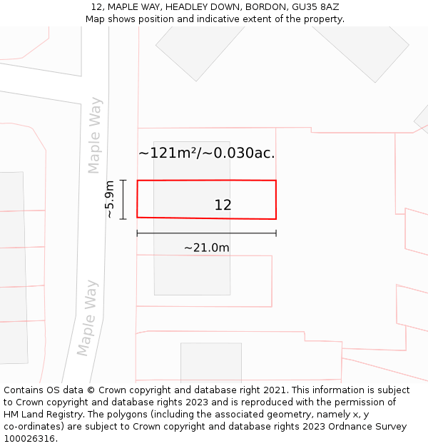 12, MAPLE WAY, HEADLEY DOWN, BORDON, GU35 8AZ: Plot and title map