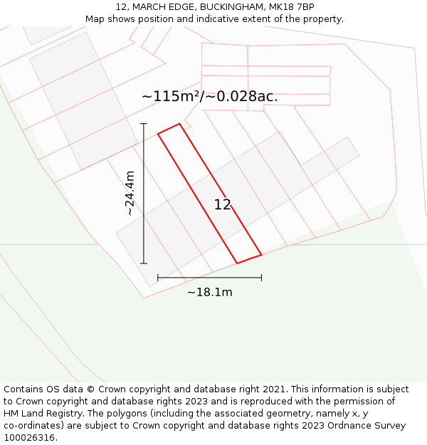 12, MARCH EDGE, BUCKINGHAM, MK18 7BP: Plot and title map