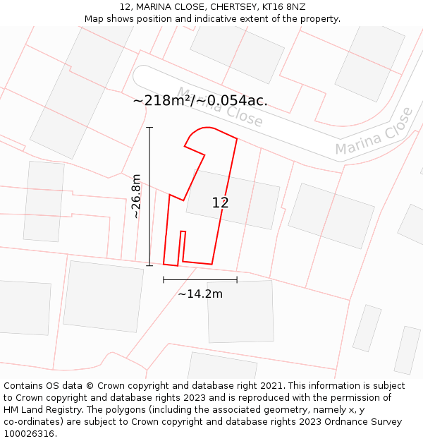 12, MARINA CLOSE, CHERTSEY, KT16 8NZ: Plot and title map
