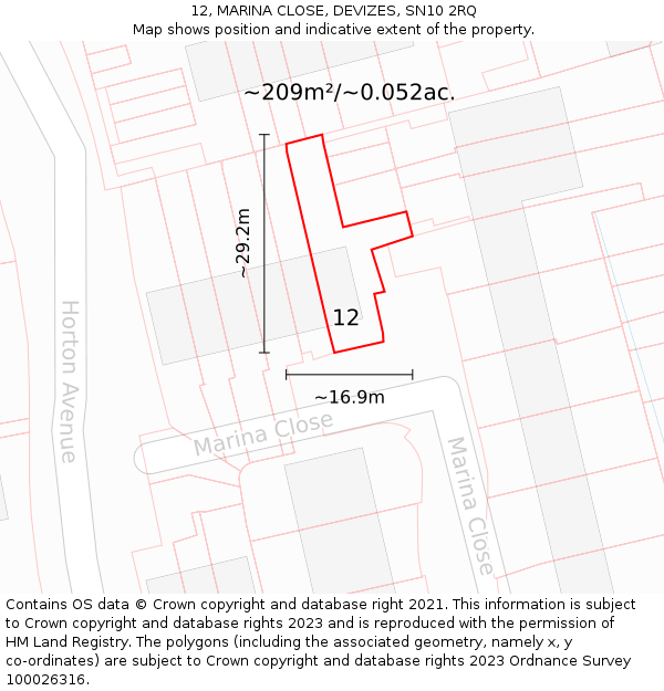 12, MARINA CLOSE, DEVIZES, SN10 2RQ: Plot and title map