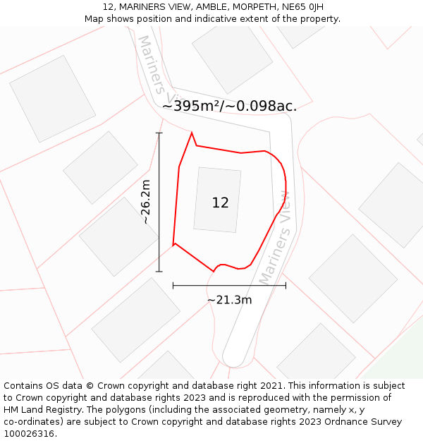 12, MARINERS VIEW, AMBLE, MORPETH, NE65 0JH: Plot and title map