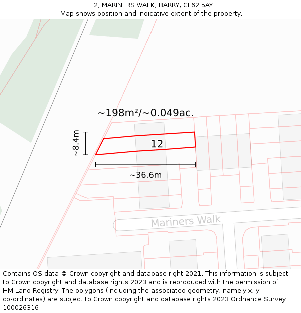 12, MARINERS WALK, BARRY, CF62 5AY: Plot and title map