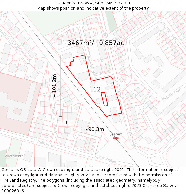 12, MARINERS WAY, SEAHAM, SR7 7EB: Plot and title map