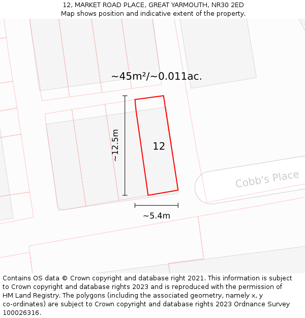 12, MARKET ROAD PLACE, GREAT YARMOUTH, NR30 2ED: Plot and title map