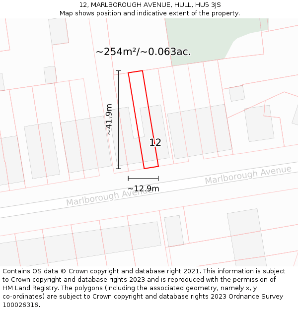 12, MARLBOROUGH AVENUE, HULL, HU5 3JS: Plot and title map