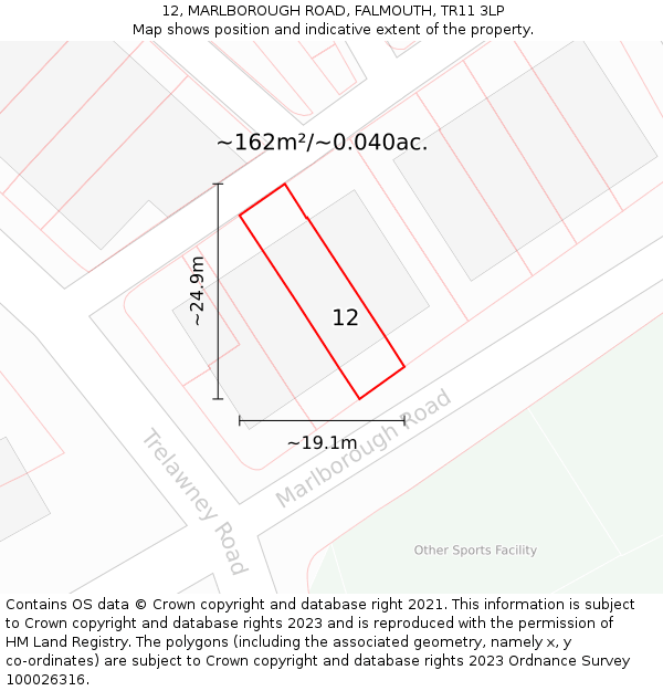 12, MARLBOROUGH ROAD, FALMOUTH, TR11 3LP: Plot and title map