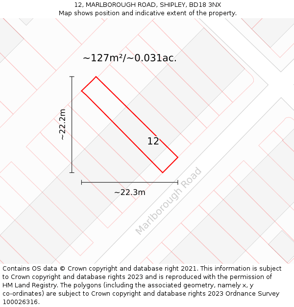 12, MARLBOROUGH ROAD, SHIPLEY, BD18 3NX: Plot and title map