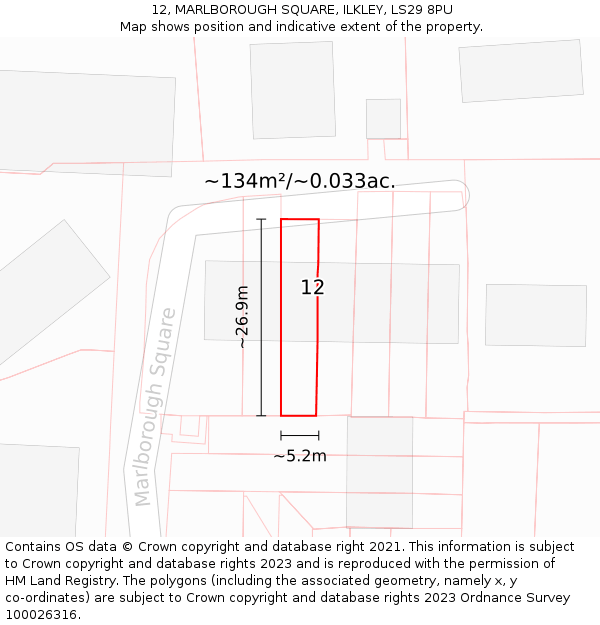 12, MARLBOROUGH SQUARE, ILKLEY, LS29 8PU: Plot and title map