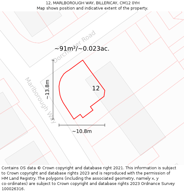 12, MARLBOROUGH WAY, BILLERICAY, CM12 0YH: Plot and title map