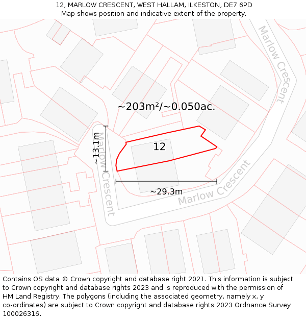 12, MARLOW CRESCENT, WEST HALLAM, ILKESTON, DE7 6PD: Plot and title map
