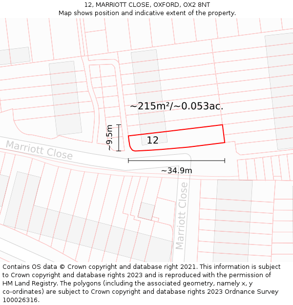 12, MARRIOTT CLOSE, OXFORD, OX2 8NT: Plot and title map
