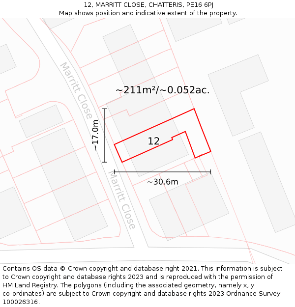 12, MARRITT CLOSE, CHATTERIS, PE16 6PJ: Plot and title map