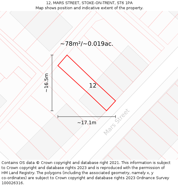 12, MARS STREET, STOKE-ON-TRENT, ST6 1PA: Plot and title map