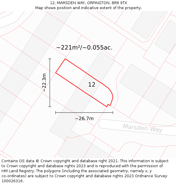 12, MARSDEN WAY, ORPINGTON, BR6 9TX: Plot and title map