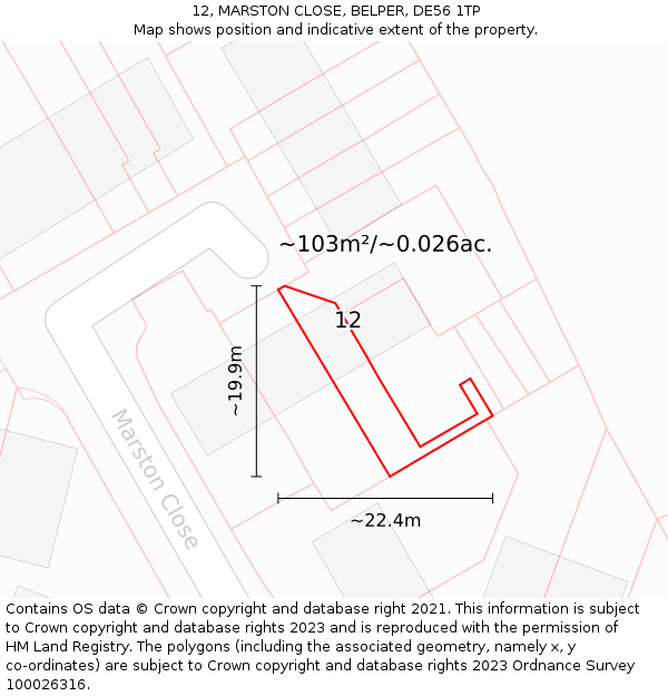 12, MARSTON CLOSE, BELPER, DE56 1TP: Plot and title map