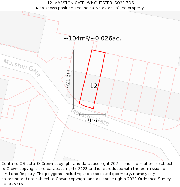 12, MARSTON GATE, WINCHESTER, SO23 7DS: Plot and title map