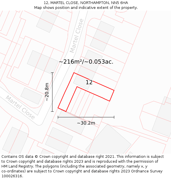 12, MARTEL CLOSE, NORTHAMPTON, NN5 6HA: Plot and title map