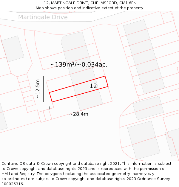 12, MARTINGALE DRIVE, CHELMSFORD, CM1 6FN: Plot and title map