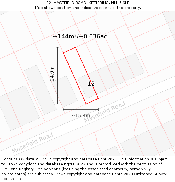 12, MASEFIELD ROAD, KETTERING, NN16 9LE: Plot and title map