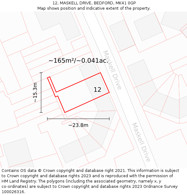 12, MASKELL DRIVE, BEDFORD, MK41 0GP: Plot and title map