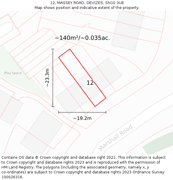 12, MASSEY ROAD, DEVIZES, SN10 3UE: Plot and title map
