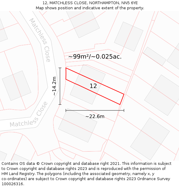12, MATCHLESS CLOSE, NORTHAMPTON, NN5 6YE: Plot and title map