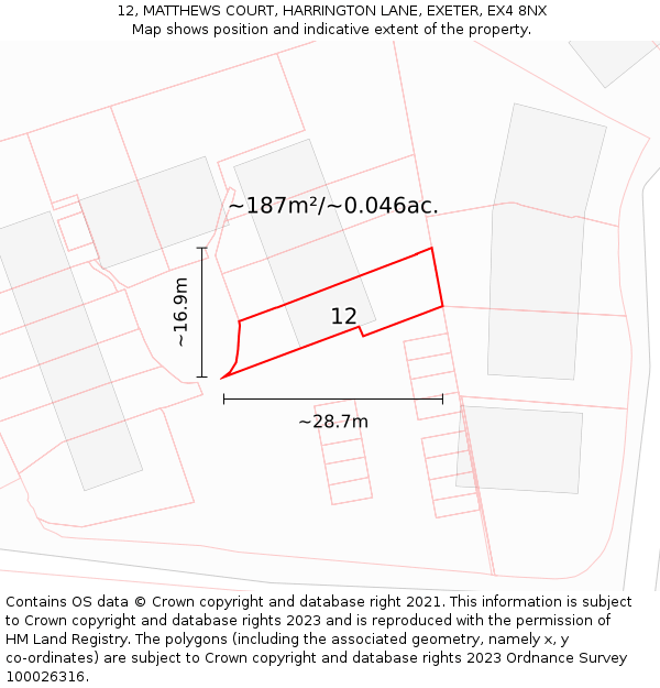 12, MATTHEWS COURT, HARRINGTON LANE, EXETER, EX4 8NX: Plot and title map