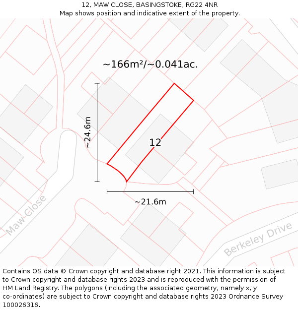 12, MAW CLOSE, BASINGSTOKE, RG22 4NR: Plot and title map