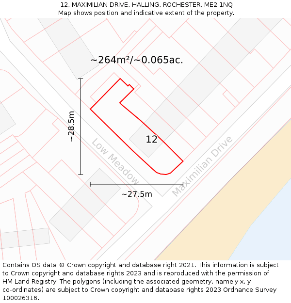 12, MAXIMILIAN DRIVE, HALLING, ROCHESTER, ME2 1NQ: Plot and title map