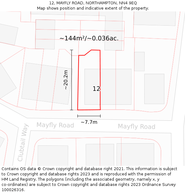 12, MAYFLY ROAD, NORTHAMPTON, NN4 9EQ: Plot and title map
