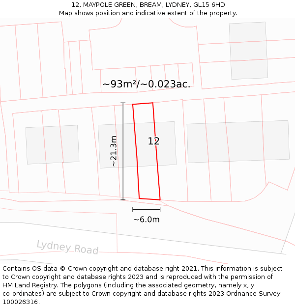 12, MAYPOLE GREEN, BREAM, LYDNEY, GL15 6HD: Plot and title map