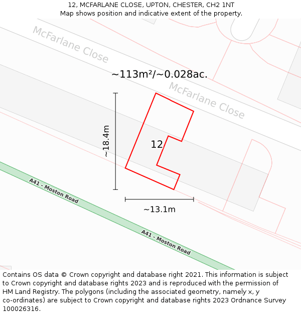 12, MCFARLANE CLOSE, UPTON, CHESTER, CH2 1NT: Plot and title map