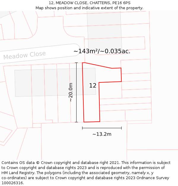 12, MEADOW CLOSE, CHATTERIS, PE16 6PS: Plot and title map