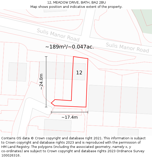 12, MEADOW DRIVE, BATH, BA2 2BU: Plot and title map