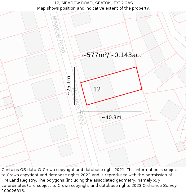 12, MEADOW ROAD, SEATON, EX12 2AS: Plot and title map