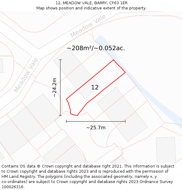 12, MEADOW VALE, BARRY, CF63 1ER: Plot and title map